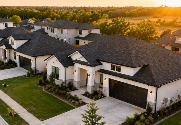 Aerial view of a new residential street